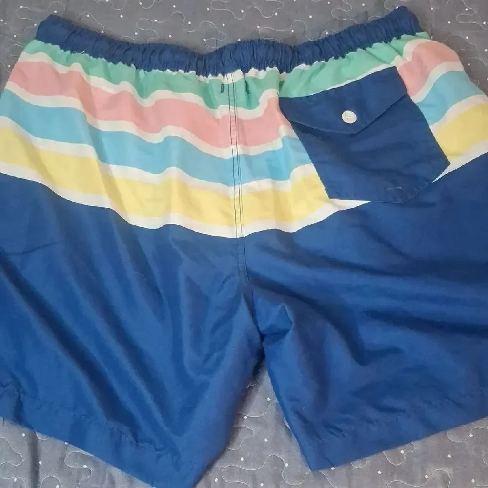 Crown & Ivy Men's Blue Striped Swim Shorts size large